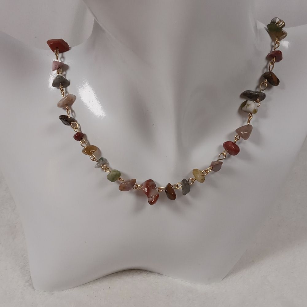 BOHO STONE CHIP VERY LOOSE CHOKER NECKLACE 17 1/2 INCHES boho bohemian - Picture 1 of 5
